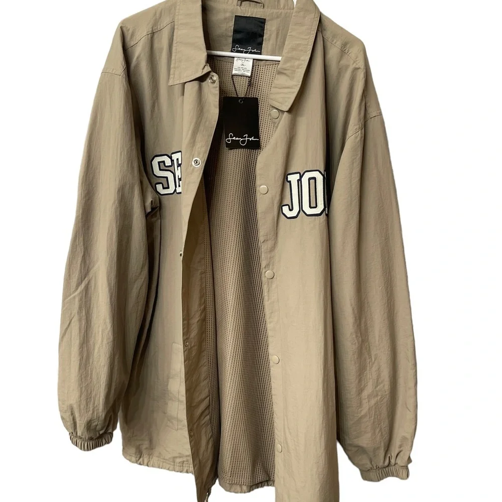 Sean John Men's Spell Out Khaki Tan Military Button Jacket‎ - Size XL